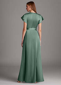 Azazie Nico Bridesmaid Dresses Eucalyptus A-Line V-Neck Stretch Satin Dress image3