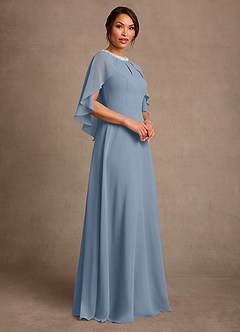 Azazie Winnifred Vestidos para mãe da noiva Vestido Azul Empoeirado de Chiffon de Linha A com Frisado image2