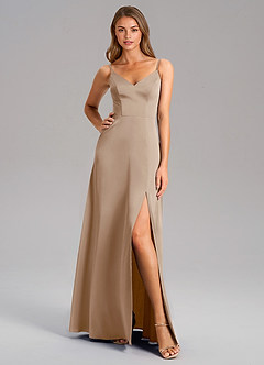 Azazie Talina Brautjungfernkleider A-Linie Stretch-Satin Kleid Taupe image3