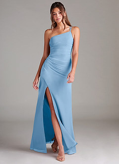 Azazie Eren Vestidos de damas de honor Vestido de Azul Pálido de Gasa de Corte Recto con Hombro unilateral image1