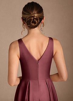 Azazie Fulton Mother of the Bride Dresses Merlot A-Line Pleated Stretch Satin Dress image6