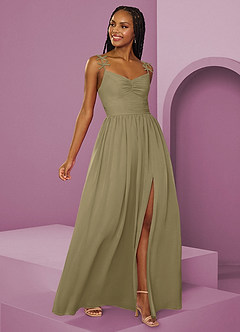 Barbie ♥ Azazie Abiti da Damigella Abito A-Line in Chiffon Plissettato Verde Muschio image15