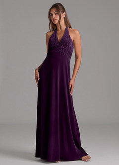 Azazie Tessie Bridesmaid Dresses Grape A-Line Pleated Velvet Dress image6