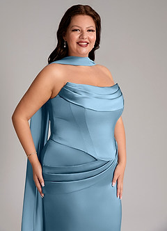 Azazie Sorrel Abiti da Damigella Abito Convertibile Sirena in Raso Elasticizzato Senza Cinturino Blu Acciaio image4