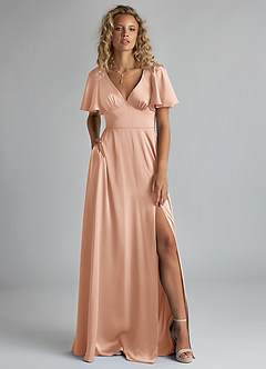Azazie Kimber Brudtärnklänningar Klänning av A-Line i Stretch Satin Ruched Roséguld image1