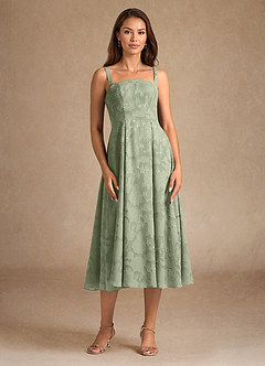 Azazie Lorain Mother of the Bride Dresses Agave A-Line Pleated Floral Burnout Dress image9