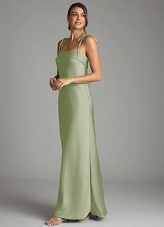 Azazie Ellia Bridesmaid Dresses Dusty Sage Sheath Bow Stretch Satin Dress image4
