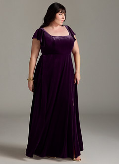Azazie Bondi Bridesmaid Dresses Grape A-Line Side Slit Velvet Dress image9