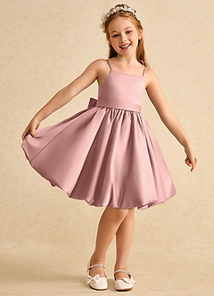 Azazie Davine Flower Girl Dresses Rose Gold A-Line Spaghetti Strap Matte Satin Dress image2