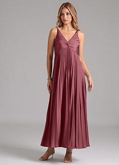 Azazie Raychelle Bridesmaid Dresses Desert Rose A-Line Pleated Stretch Satin Dress image1