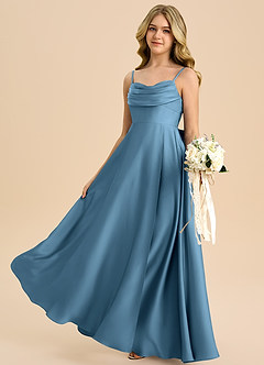 Azazie Bear Junior A-Line Kæresteudskæring Stræk satin Gulv-længde Junior brudepige Kjole image5