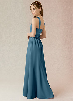 Azazie Jiya Junior Bermuda A-Line Pleated Stretch Satin Dress image3