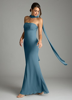 Azazie Saylor Vestidos de damas de honor Vestido de Bermudas de Gasa de Corte Sirena con Sin tirantes image8