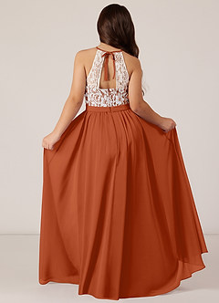 Azazie Fahari Junior Burnt Orange A-Line Lace Chiffon Dress image1