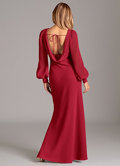 Azazie Jaxine Vestidos de damas de honor Vestido de Escarlata de Gasa de Corte Sirena con Manga larga image6