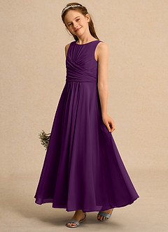 Azazie Ducky Junior Formal Flower Girl Dresses Grape A-Line Pleated Chiffon Dress image5