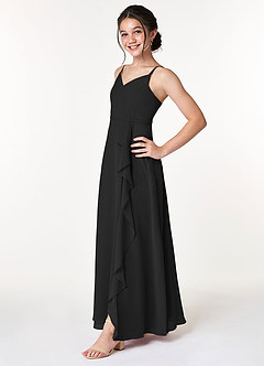 Azazie Naeem Junior Black A-Line Ruched Chiffon Dress image3