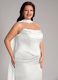 Azazie Sorrel Abiti da Damigella Abito Convertibile Sirena in Raso Elasticizzato Senza Cinturino Bianco image10