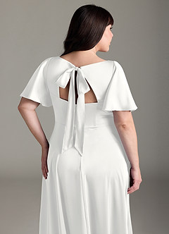 Azazie Kimber Bridesmaid Dresses White A-Line Ruched Stretch Satin Dress image6