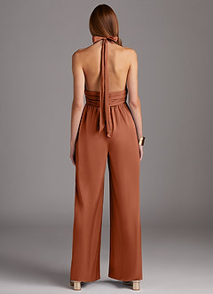 Azazie Oli Final Sale Cedar Rose Pleated Stretch Satin Jumpsuit image2