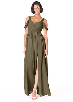 Azazie Lianne Bridesmaid Dresses Willow Green A-Line Off the Shoulder Chiffon Dress image2
