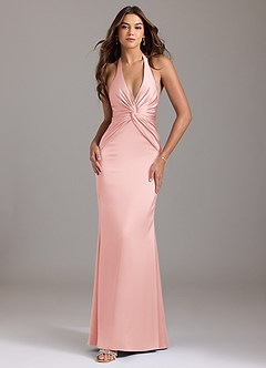 Azazie Valerie Bridesmaid Dresses Powder Pink Mermaid Pleated Stretch Satin Dress image8
