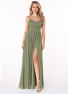 Azazie Yanelie Final Sale Pistachio A-Line Scoop Pleated Chiffon Dress image1