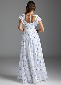 Azazie Bondi Bridesmaid Dresses Blue Cottage Floral A-Line Ruffled Chiffon Dress image3