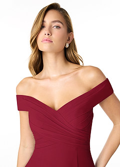 Azazie Lecia Bridesmaid Dresses Burgundy Empire Off-The-Shoulder Pleated Chiffon Convertible Dress image6