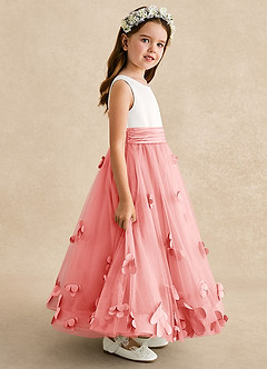 Azazie Vi Flower Girl Dresses Coral A-Line Sleeveless Tulle Dress image7