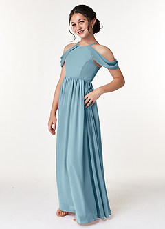 Azazie Seneca Junior A-Linie Schulterfrei Chiffon Kleid Stimmungsvolles Blau image4