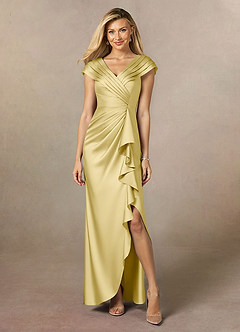 Azazie Anderson Mother of the Bride Dresses Lemon Sorbet A-Line Pleated Stretch Satin Dress image1