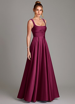 Azazie Azaria Bridesmaid Dresses Red Plum A-Line Corset Stretch Satin Dress image4