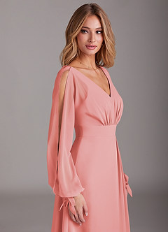 Azazie Matilda Brautjungfernkleider A-Linie Langarm Chiffon Kleid Koralle image7
