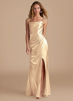 Azazie Marzia Bridesmaid Dresses Gold Mermaid Pleated Metallic Satin Dress image4