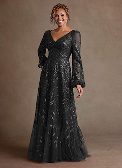 Azazie Mazie Klänningar till brudens mor Klä A-Line i Tyll Spets Svart image1