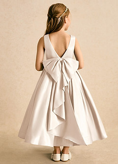 Azazie Cailee Flower Girl Dresses White Alabaster Ball-Gown Pleated Matte Satin Dress image1