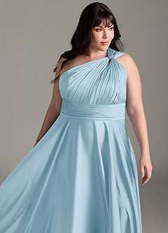Azazie Charlize Bridesmaid Dresses Sky Blue A-Line One Shoulder Stretch Satin Dress image15