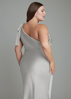 Azazie Yuanna Vestidos de damas de honor Vestido Plata de Satén Elástico de Corte Sirena con Un hombro image14
