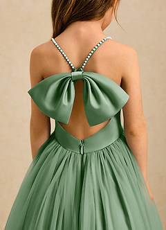 Azazie Aurora Flower Girl Dresses Matcha A-Line Bow Tulle Dress image5