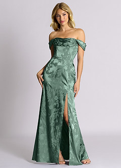 Azazie Saige Brudtärnklänningar Klä av Sjöjungfru i Jacquard Av axeln Eukalyptus image7