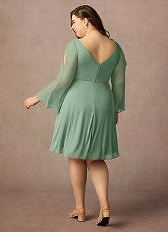 Azazie Teraso Final Sale Dusty Blue A-Line Pleated Mesh Dress image10