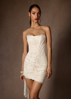 Azazie Starla Trouwjurken Jurk van Kant met Kolom Strapless Diamant Wit Champagne image2