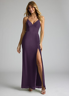 Azazie Becca Bridesmaid Dresses Plum Sheath V-Neck Chiffon Dress image3