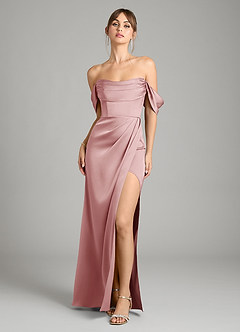 Azazie Johana Bridesmaid Dresses Dusty Rose Mermaid Off the Shoulder Stretch Satin Convertible Dress image6