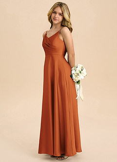 Azazie Bug Junior Robe Trapèze en Satin extensible Plissée Cannelle image7