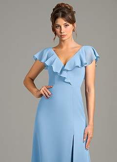 Azazie Kimmy Bridesmaid Dresses Powder Blue A-Line Ruched Chiffon Dress image5