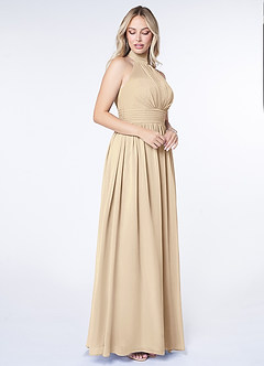 Azazie Iman Bridesmaid Dresses Champagne A-Line A-Line Ruched Chiffon Dress image3