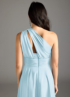 Azazie Charlize Bridesmaid Dresses Sky Blue A-Line One Shoulder Stretch Satin Dress image8