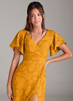 Azazie Ambrosia Bridesmaid Dresses Butterscotch A-Line Pleated Floral Burnout Dress image5